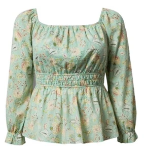 Torrid Woman’s Cotton Clip Dot Blouson Long Sleeve Smocked Top Green Size 5X 28 - Picture 1 of 17