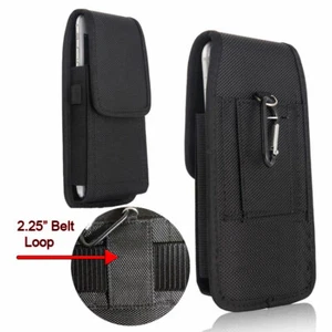 For iPhone 12 Pro Max Rugged Nylon Pouch W/ Belt Loops Carabiner Clip - Black - Picture 1 of 4