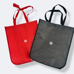 Lululemon rot weiß 2er Set mittelgroße wiederverwendbare Einkaufstaschen Druckknopfverschluss - Bild 1 von 3