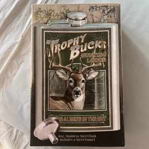 American Expedition Trophy Bucks Hunting Lodge 8oz Flask Whitetail Deer - Picture 1 of 3
