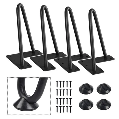 4 PCS 6in Black Heavy Duty Hairpin Furniture Legs with Rubber Floor Protectors - Image 1 of 4