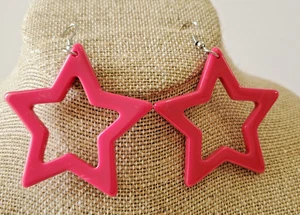 Vintage Ohrringe Acryl Sterne Haken hellrosa 2" Mod 80er Statement Barbiecore - Bild 1 von 4