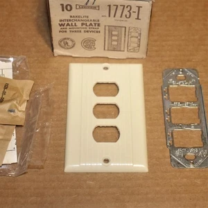 One NOS Leviton Bakelite Interchangeable Wall Plate Despard Ivory Ribbed Triple - Picture 1 of 1