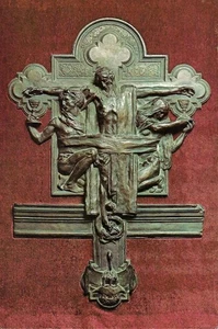 Cartolina d'epoca, John Singer Sargent, La Redenzione, scultura in bronzo arte usata - Foto 1 di 2