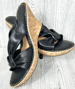 Sandalias BORN Drilles para mujer de cuero negro con cuña de corcho punta abierta talla 9 ligeras - Imagen 1 de 20