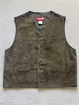 复古牧马人男式英雄真皮麂皮绒背心棕色 XL 码西部牛仔 — 第 1/4 张图片