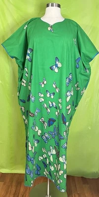 J Peterman размер L/XL кафтан платье зеленый синий бабочки ремень Mumu 100% хлопок - Изображение 1 из 4