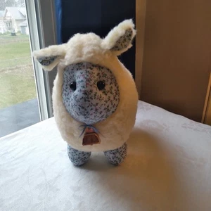 VTG Country Sheep/Lamb Plush Stuffed Animal/Faux White Fur & Blue Pink Floral - Picture 1 of 11