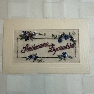 Vintage Polish Best Wishes Linen Embroidered Postcard - Picture 1 of 8