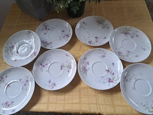 8 Theodore Haviland Limoges France Purple Flowers Porcelain Saucers - Picture 1 of 7