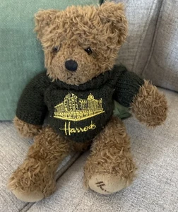 Harrods Knightsbridge 12 Zoll Teddybär grün Strickpullover Goldstickerei - Bild 1 von 9