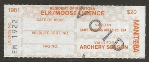 Canada 1981 MANITOBA Resident $20 ELK/MOOSE Hunting Revenue VF - Picture 1 of 2
