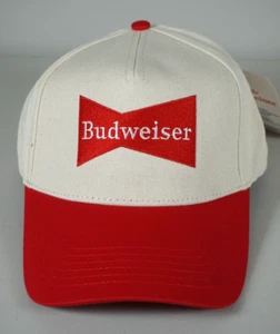 Vintage offizieller Budweiser Bierhut Kappe PacSun rot creme weiß Köper verstellbar - Bild 1 von 9
