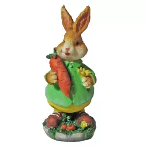New Greenbrier Easter Bunny with Carrots & Daisy, 5-1/4" Tall Ceramic - Picture 1 of 8