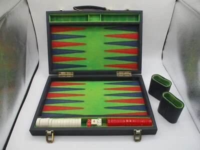 VINTAGE BACKGAMMON SET with RED & WHITE PIECES ~ 15" - Image 1 of 4