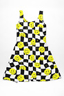 Filles Happy Visages Checker Damier Échecs Carreaux Carré Robe Taille 5 -12 Ans