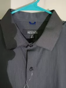 Kenneth Cole Reaction taglia 17 slim fit manica lunga grigio blu nuove etichette cotone bello! - Foto 1 di 4