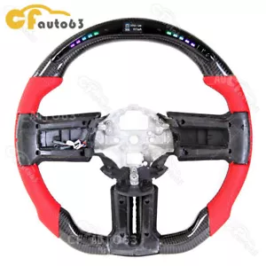 Real Carbon Fiber LED Steering Wheel Red Leather Fits 2010-2014 Ford Mustang - Bild 1 von 8