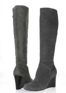 Womens Cole Haan Gray Suede Wedge Knee High Tall Side Zip Boots Shoes Size 7.5 B - Picture 1 of 7