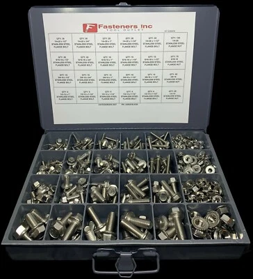 FASTENERS INC. 539 PCS USS Stainless Steel Serrated Flange Bolt & Flange Nut Assortment Kit