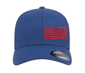 United States Coast Guard American Flag Side Embroidered Flexfit Hat - Picture 1 of 37