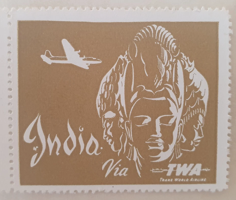 Correio Aéreo-Vintage TWA - US Airways to India - Etiqueta (4,9 * 4 cm) - Imagem 1 de 1