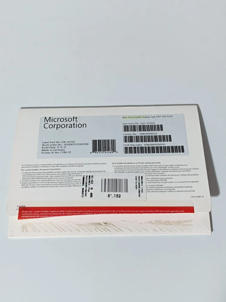 Windows 8 PRO 64bit DVD OEM neu in opened Box - Bild 1 von 4