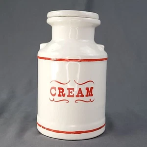 Ceramic Canister White Red Country Farmhouse Vintage Cream Jar - Picture 1 of 7