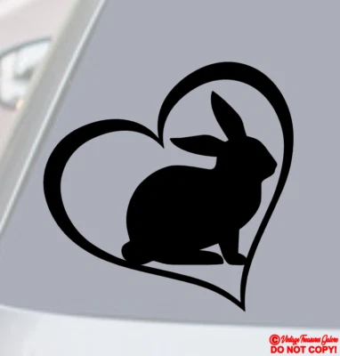 RABBIT HEART Vinyl Decal Sticker Car Window Bumper PET BUNNY Cute Funny I Love - Image 1 of 4