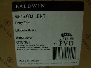 Baldwin Soho Lever Entrance Trim - Lifetime Brass - M516.003.LENT - NEW NO LOCK