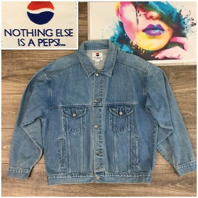 Vintage Pepsi Cola Denim Trucker Jean Jacket Logo Button Men's Size L - Image 1 of 4