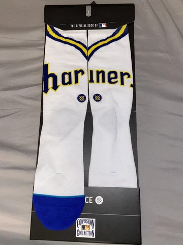 STANCE Seattle Mariners Cooperstown Home Crew Socks MLB Large White Yellow Blue Cover