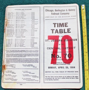 1954 CB&Q Railroad Employee Timetable St Joseph Division Central District Train - Picture 1 of 7