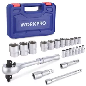 WORKPRO 22PC Socket Set 3-in-1 Ratchet Handle 1/4" 3/8" 1/2" Drive Socket Wrench - Picture 1 of 9