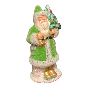 Ino Schaller Green Beaded Santa German Christmas Paper Mache Candy Container - Picture 1 of 5
