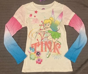KIDS DISNEY GIRLS LONG SLEEVE T-SHIRT TINKERBELL Large 10/12 Thermal Sleeves￼ - Picture 1 of 6