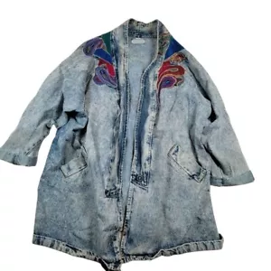 Giacca denim oversize Zalerno vintage anni 80 unisex paisley abbagliato impreziosita boho - Foto 1 di 9