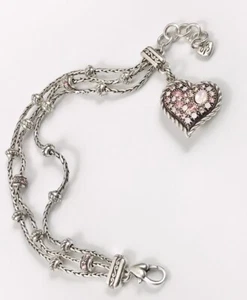 Brighton NWOT Charm Heart Bracelet Power of Pink Breast Cancer Pink Crystal #215 - Picture 1 of 8