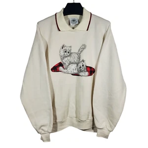 Vintage Kätzchen Katze Kragen Sweatshirt XL Unisex Gopher Sport weiß rot kariert süß - Bild 1 von 5