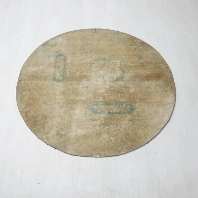 handknotted round rug , 4x4 Rug , Circle Rug , Authentic Vintage Rug - Image 1 of 4