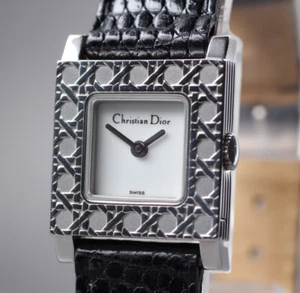 [Near MINT] Christian Dior D60-109 White Silver Square Quartz Ladies Watch JAPAN - Picture 1 of 10