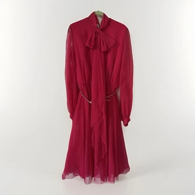 Vestido Vintage McClintock David Barr Gasa Rosa Frambuesa Cinturón Talla 14 Foto 1 de 4