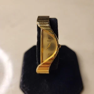 Seiko Half Moon Women 1F20-5D59 Asymmetrical Gold Tone Quartz 14mm Watch  - Picture 1 of 17