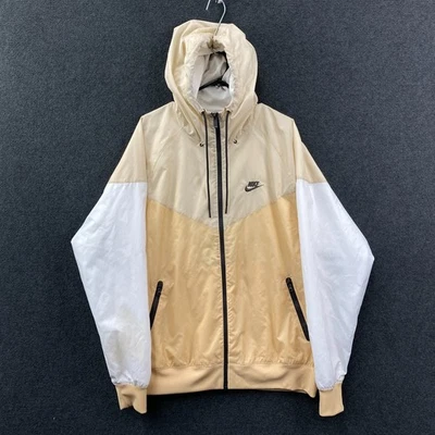 Nike Sportswear Mens L Windrunner Windbreaker Jacket Peach Beige White Hooded - Image 1 of 4