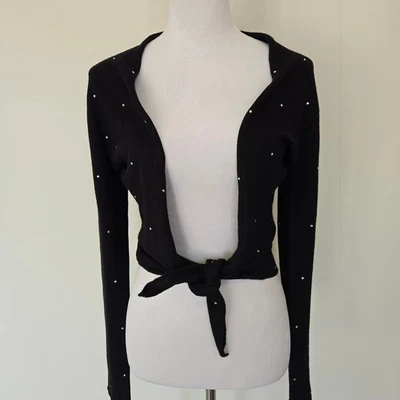 Aqua Silk Cashmere Open Front Cropped Sweater Tie Waist Size M Casual Chic - Image 1 of 4