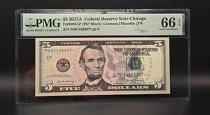 2017 A - Federal Reserve Five Dollar $5 ⭐ STAR Note ⭐-Chicago-PMG 66 EPQ - Picture 1 of 2