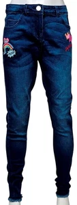 NEXT Kids Girls Lovely Embroidered Blue Button Zip Up Denim Adjustable Jeans - Picture 1 of 2