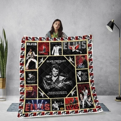 Elvis Presley Quilt Blanket, Rock and Roll Throw, Vintage Music Fan Gift - Image 1 of 4