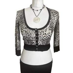 Jane Norman Y2K UK Size 8 Animal Print Cropped Cardigan  - Picture 1 of 12