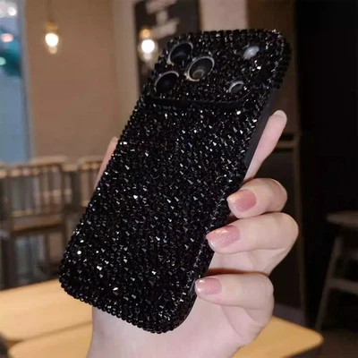 Funda Bling Negra AB Púrpura Rojo Diamante para iPhone 17 16 15 14 13 12 11 X Pro Max Foto 1 de 4